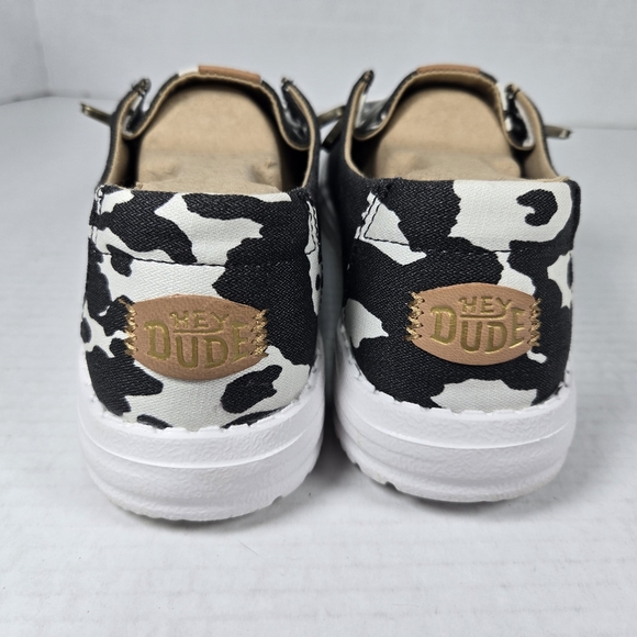 Hey Dude Wendy Animal Black and White Cow Print Shoes Size W9 - Picture 6 of 11